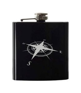 Stainless steel hip flask, black with compass motif