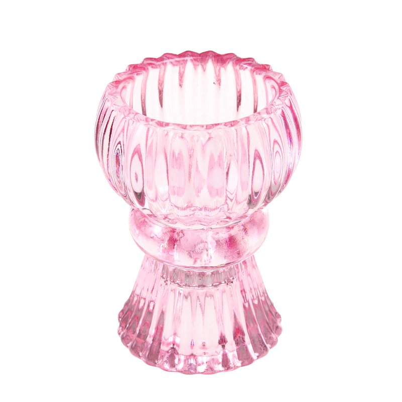 Bougeoir en verre à double extrémité - Rose