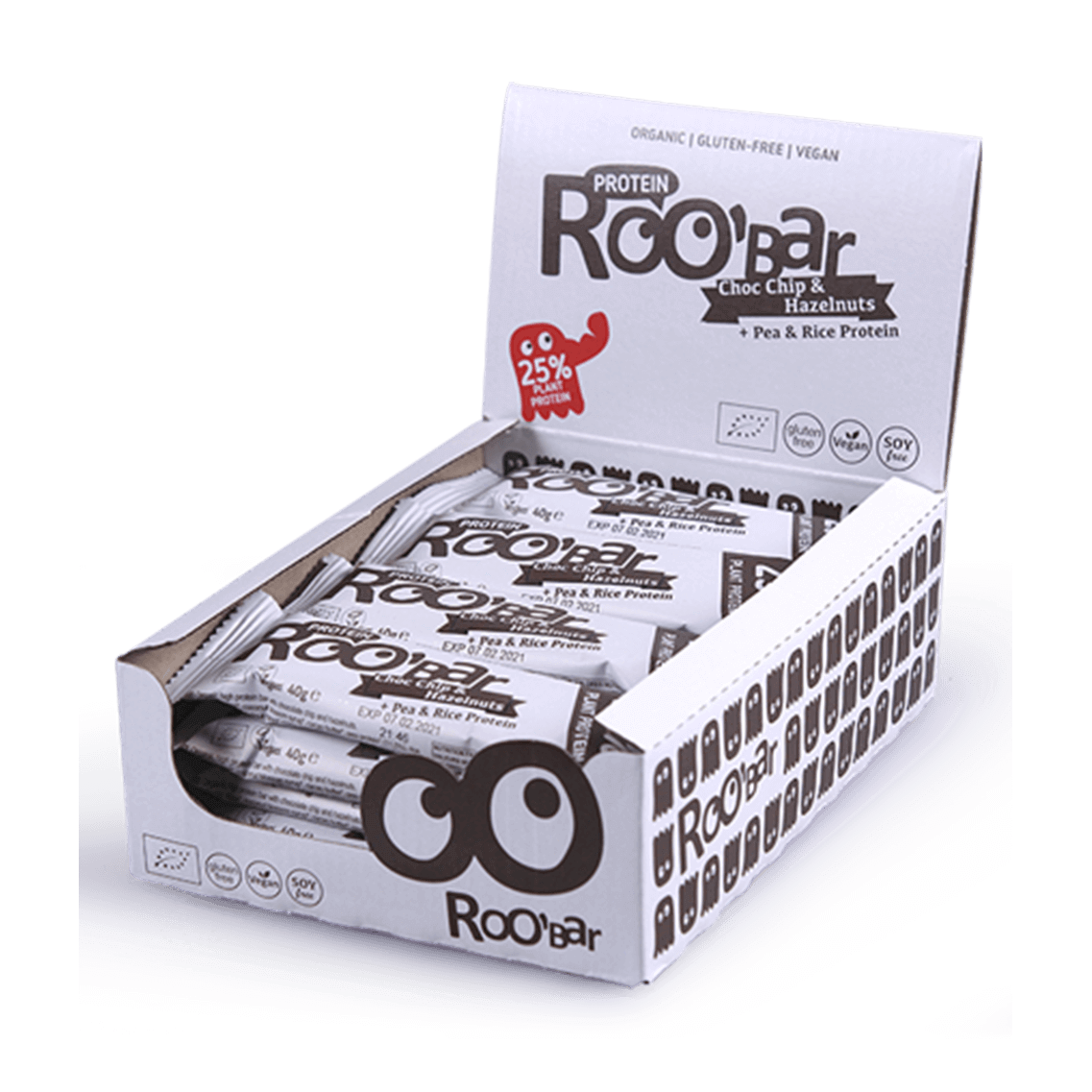 Protein Choc Chip & Hazelnuts Bar, organic, Roobar, 40g