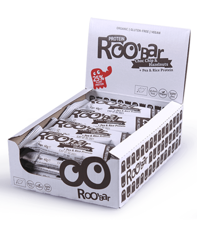 Protein Choc Chip & Hazelnuts Bar, organic, Roobar, 40g