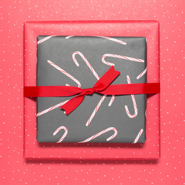Duurzaam kerstcadeaupapier grijs en rood, rood inpakpapier "Ilex" - dubbelzijdig inpakpapier gemaakt van 100% gerecycled papier