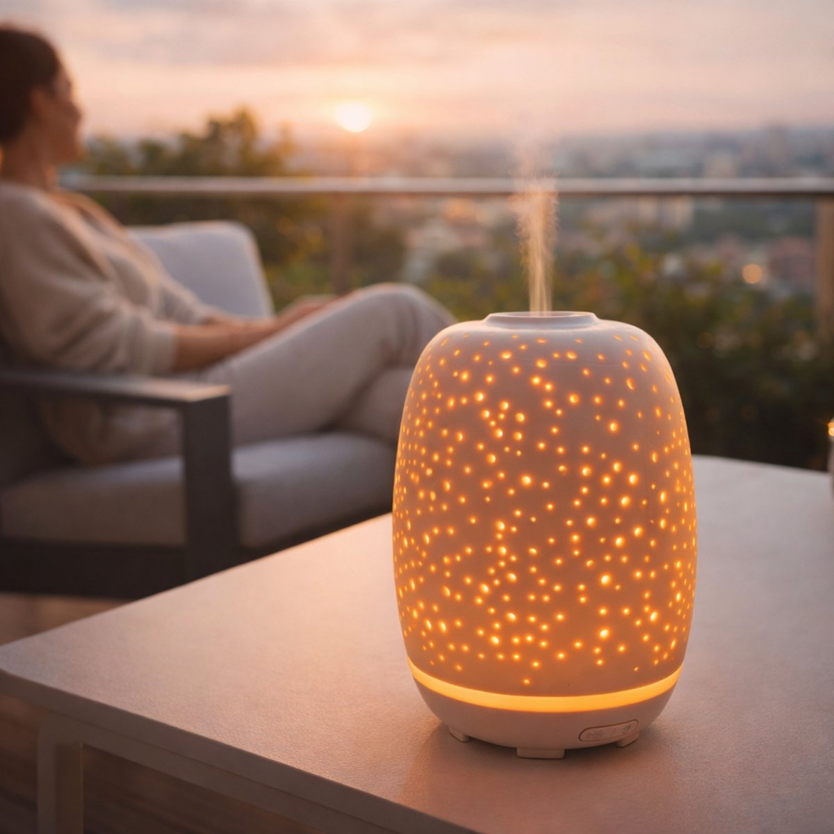 Ultralydsdiffuser – Stella – Rent og keramisk design – Spredning af æteriske olier – Original dekorationsidé