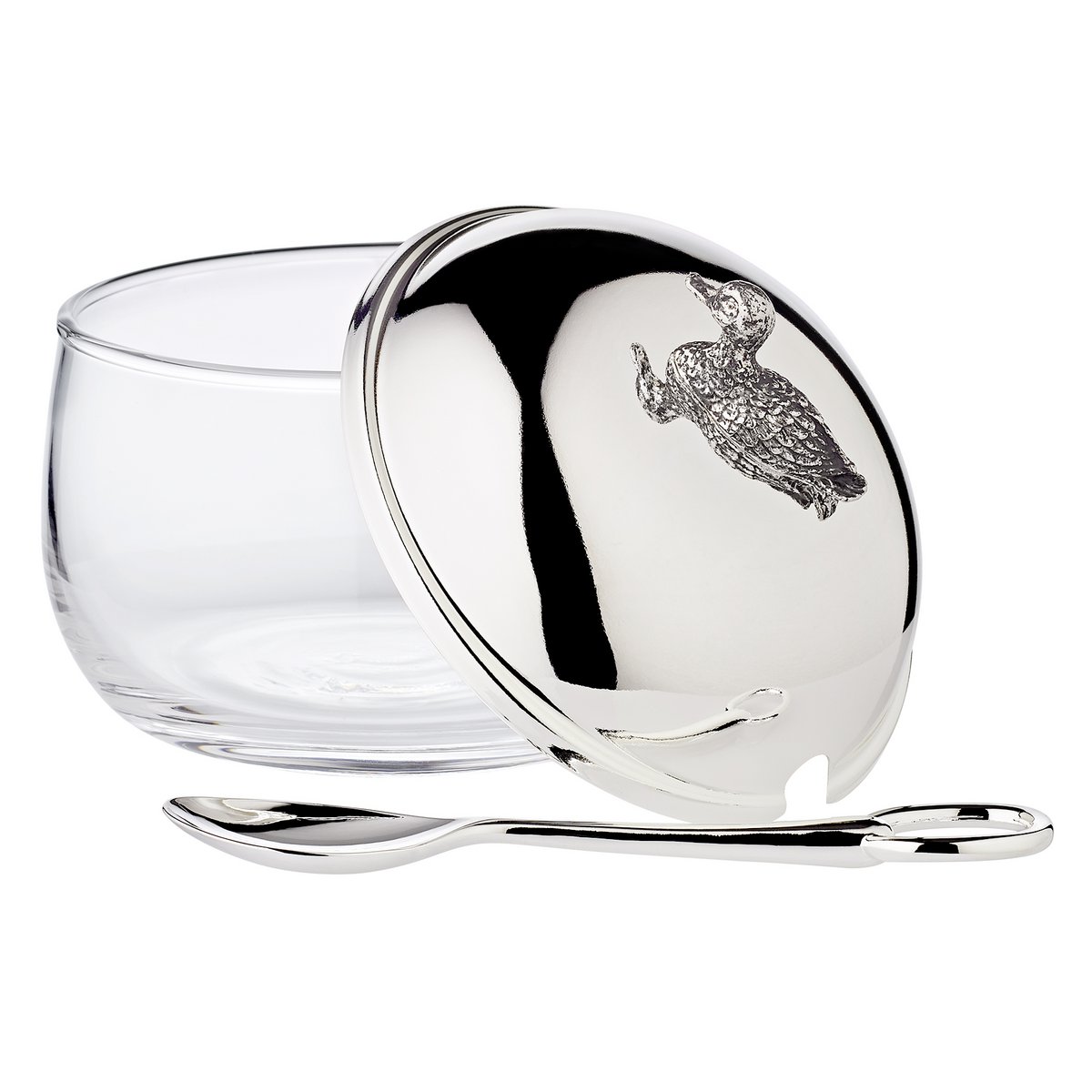 EDZARD jam jar duck with spoon, noble silver-plated, height 10 cm, diameter 10 cm