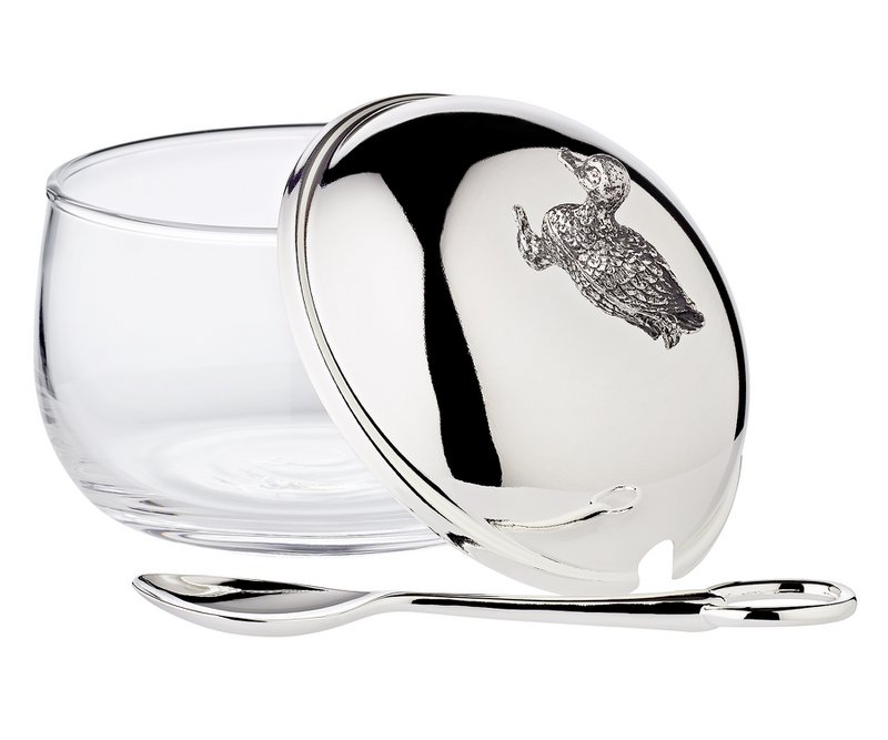 EDZARD jam jar duck with spoon, noble silver-plated, height 10 cm, diameter 10 cm