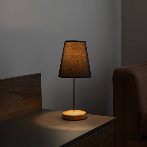 Wooden Leg Lampshade Table Lamp Black Head Gold Body