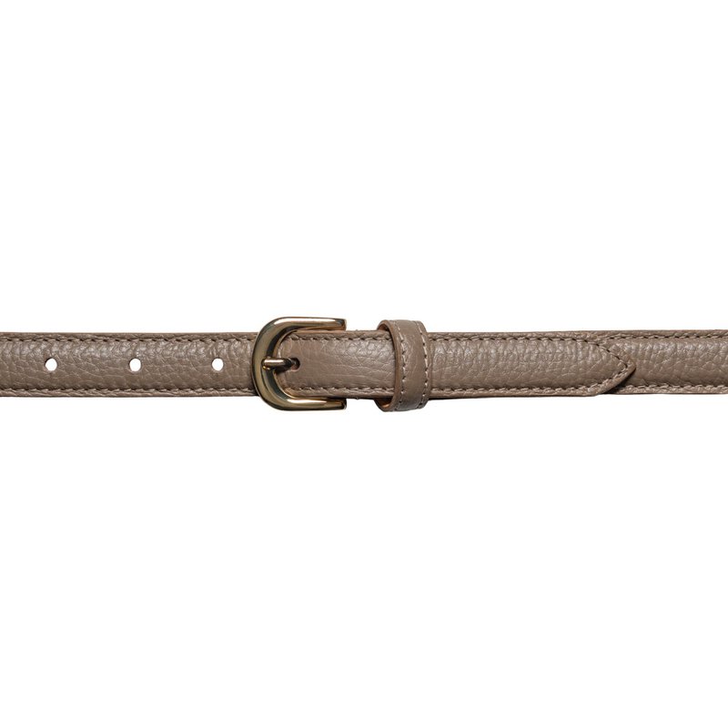 RB4021AQ | Women's Belt Made in Italy in Genuine Dollar Grained Leather. Buckle in shiny gold finish. Taupe color. Dimensions: 115 x 2.0 x 0.5 cm (waistline 100 cm)