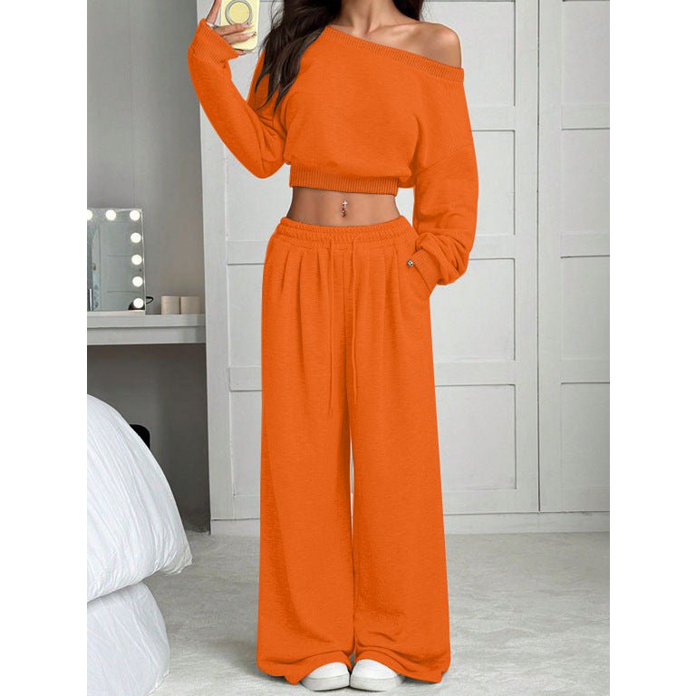Damesmode slim-fit off-the-shoulder navel effen kleur casual broekpak