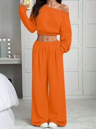 Damesmode slim-fit off-the-shoulder navel effen kleur casual broekpak