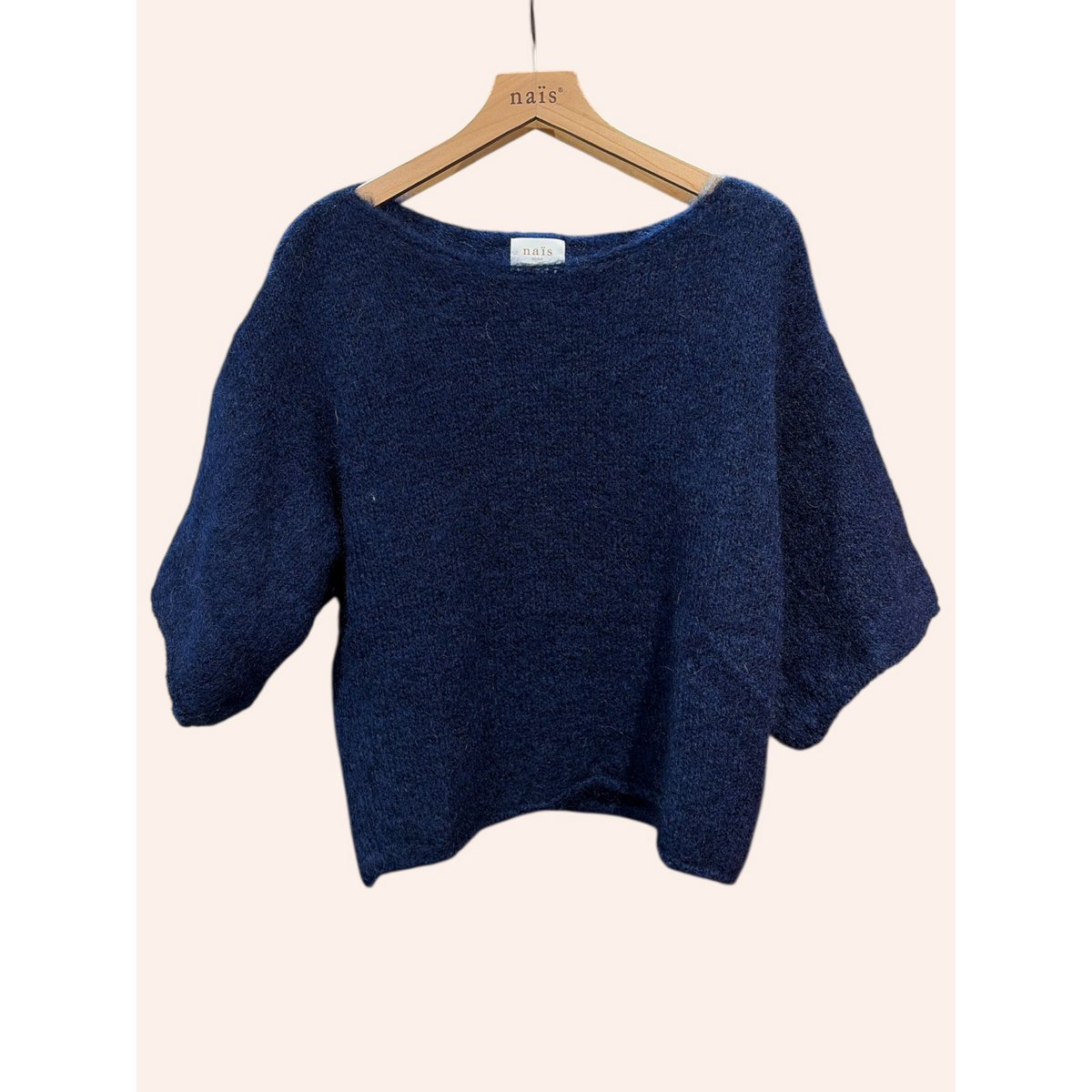 Pull col bateau manches 3/4 en 76% mohair et laine