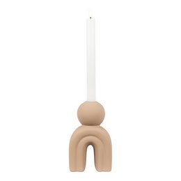 Candle Holder - Stoneware, Brown - 10.5x6.5x17 cm