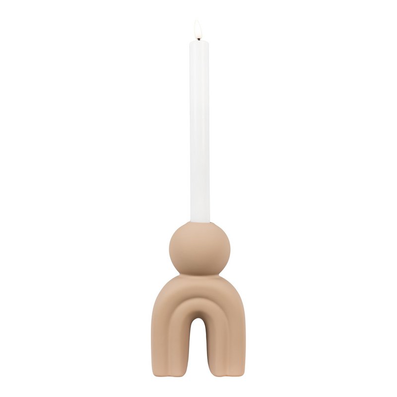 Candle Holder - Stoneware, Brown - 10.5x6.5x17 cm