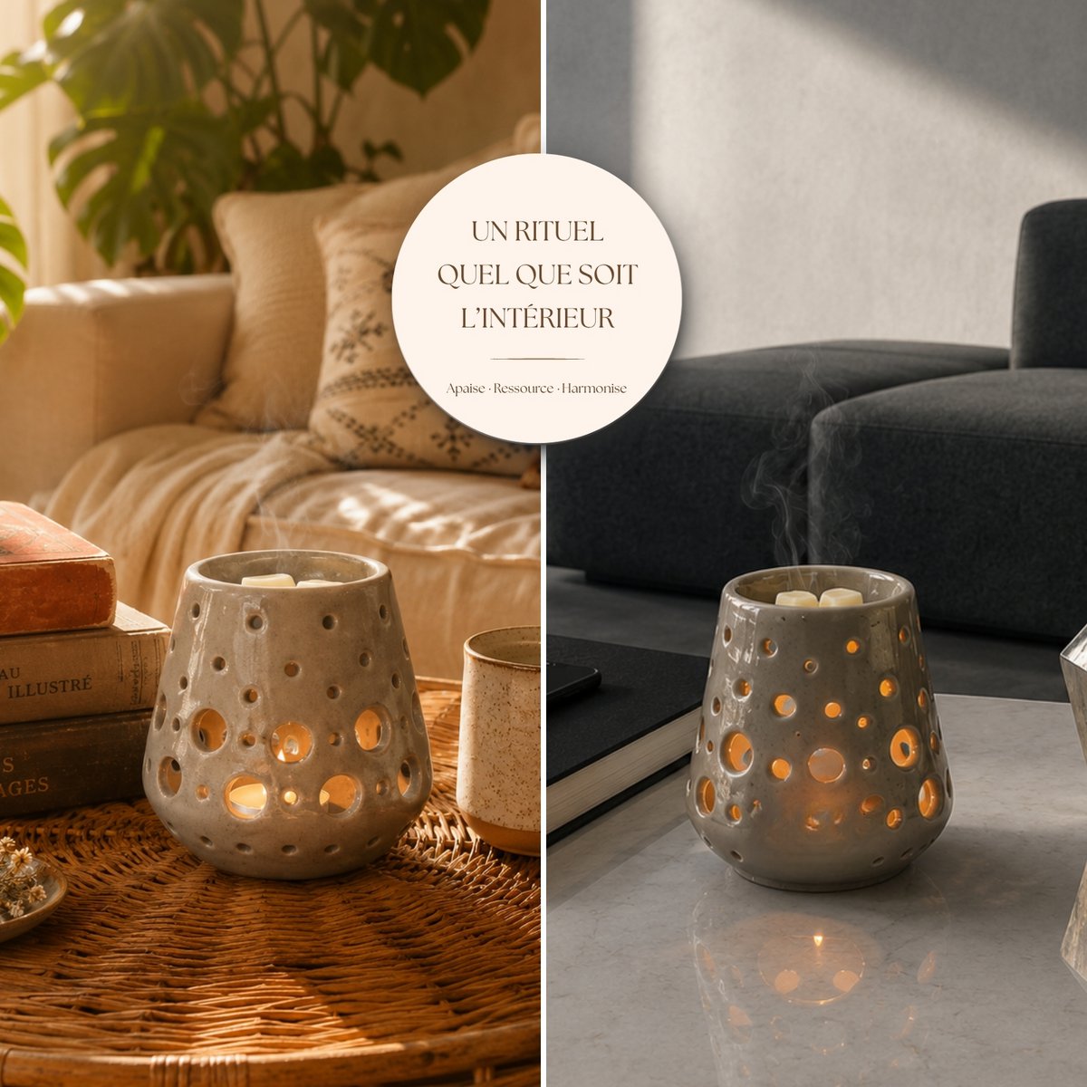 Perfume Burner – Gray Loob – Lacquered Ceramic Candle Holder – Healthy Diffusion Accessory – Scented Waxes, Essential Oils – Decorative Object