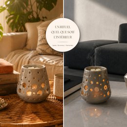 Perfume Burner – Gray Loob – Lacquered Ceramic Candle Holder – Healthy Diffusion Accessory – Scented Waxes, Essential Oils – Decorative Object