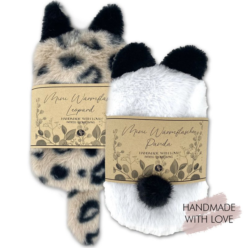 Mini warmwaterkruiken panda en luipaard