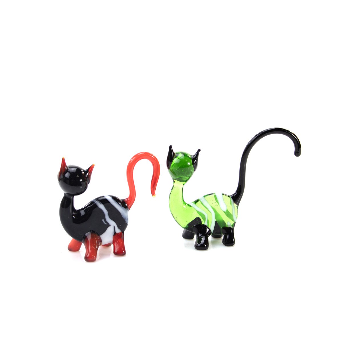 Glass cat - Black/Red/White - height 10 cm - Handmade