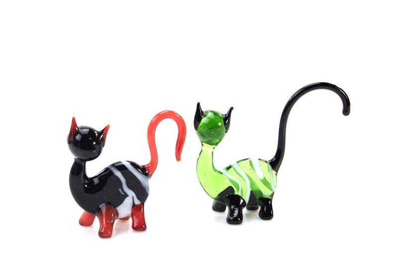 Glass cat - Black/Red/White - height 10 cm - Handmade
