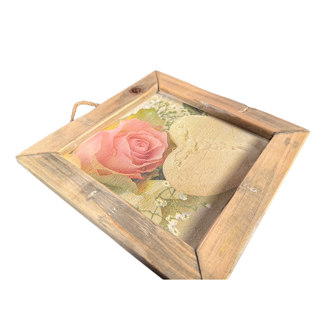 wooden tile old dutch rose and heart
