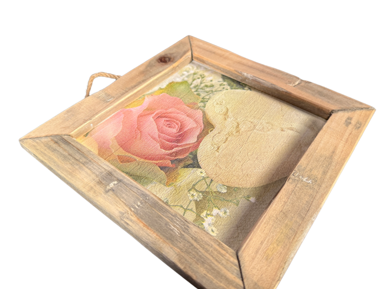wooden tile old dutch rose and heart