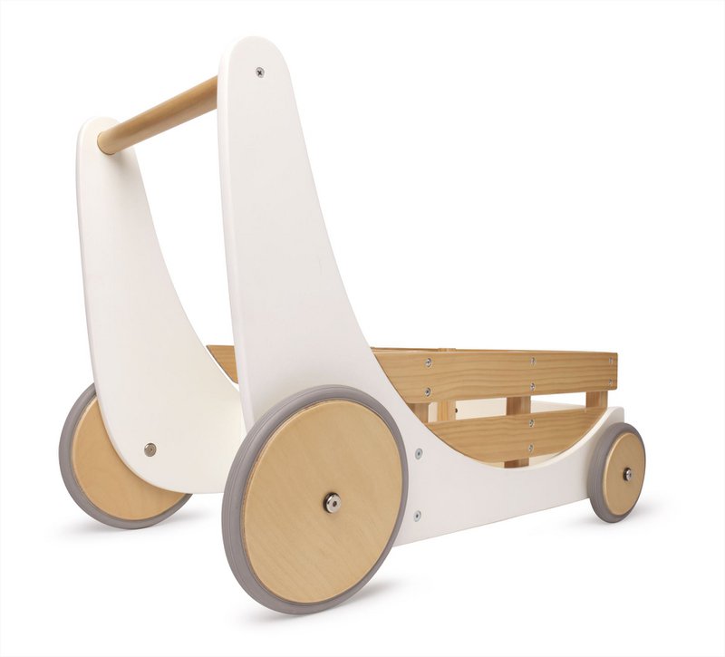 Kinderfeets Chariot de rangement et déambulateur en bois 2 en 1 - Blanc