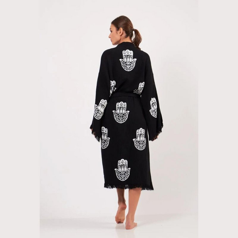 Albornoz tipo kimono largo Hamsa-Negro