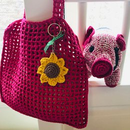 Luna-Leena porte-clés tournesol jaune - bijou de sac - coton biologique - crocheté main au Népal