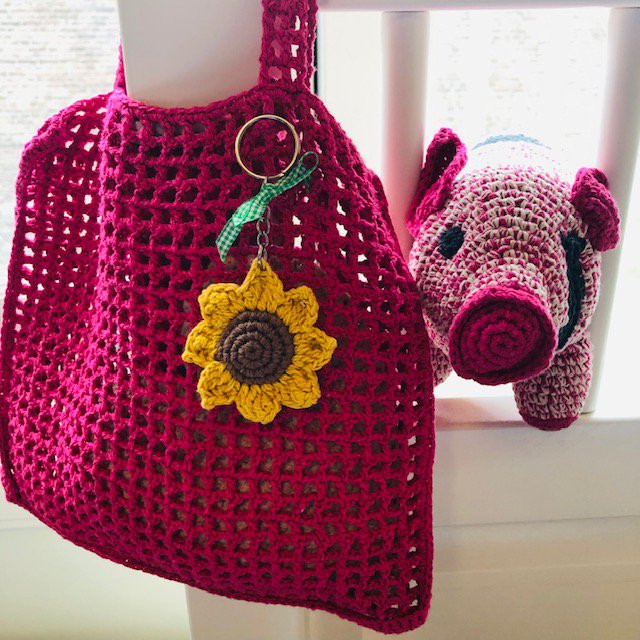 Luna-Leena porte-clés tournesol jaune - bijou de sac - coton biologique - crocheté main au Népal