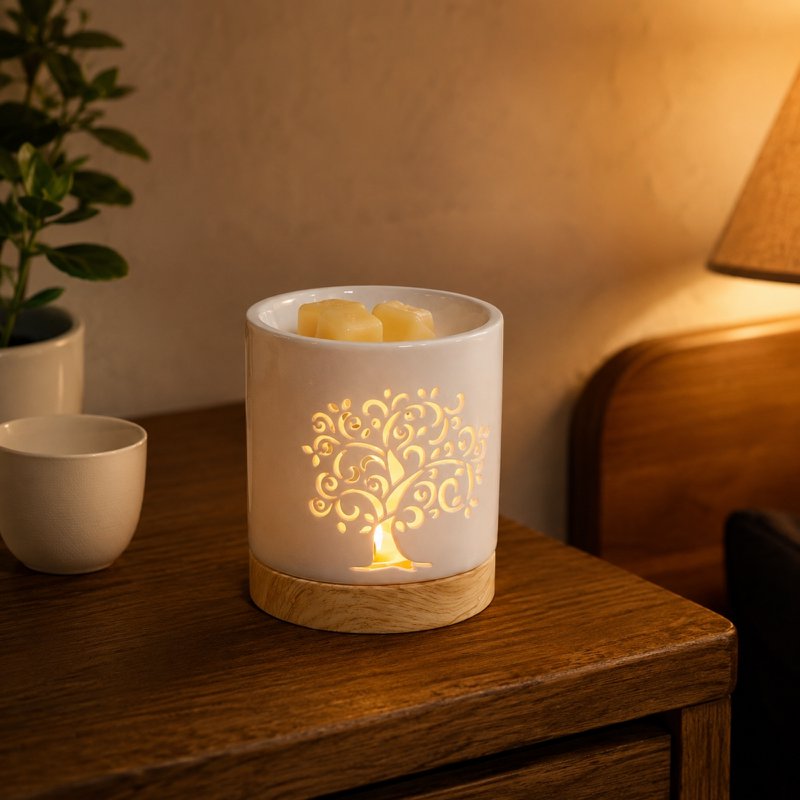 Kominek do perfum z serii Céramy – Drzewo Życia – Lakierowany ceramiczny świecznik – Dyfuzja zapachowych wosków, olejków eterycznych – Dekoracyjny pomysł na prezent