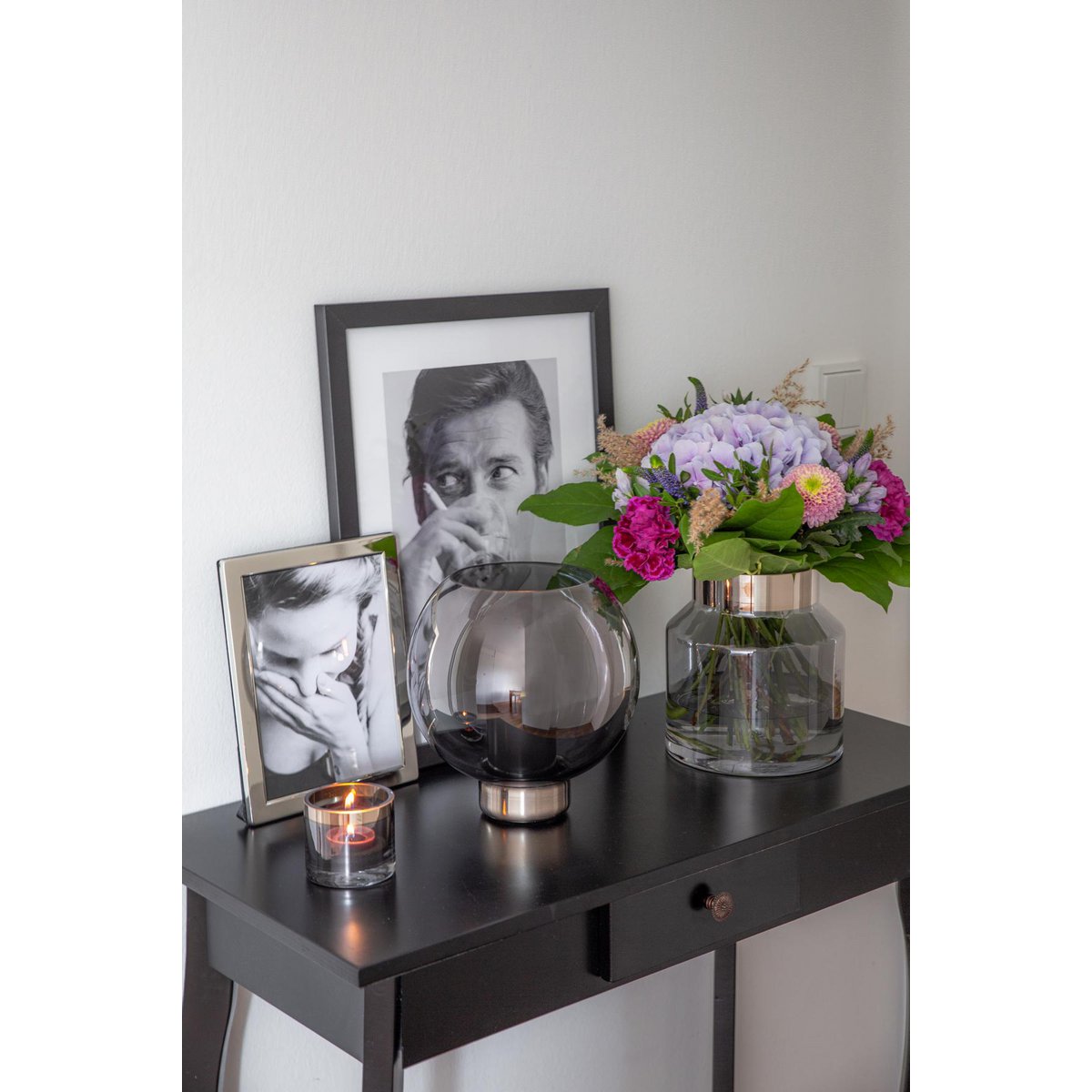 Lantern Jack (H 21 cm, Ø 19.5 cm), dark crystal glass with platinum base