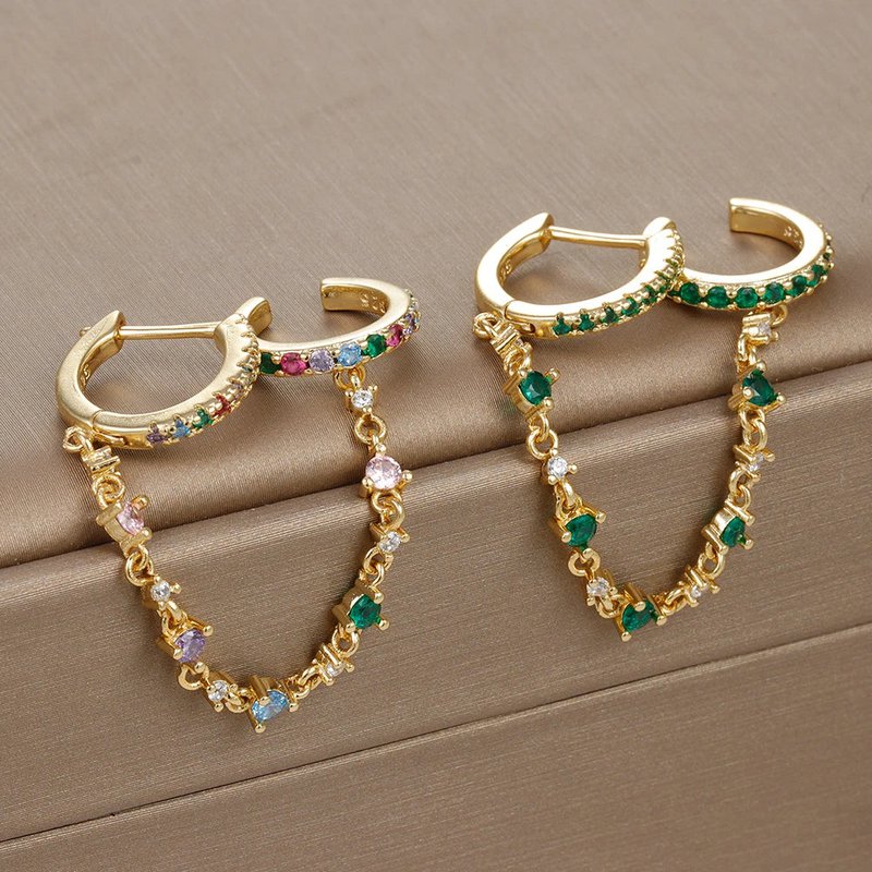 Europa und Amerika CZ Kristall Kette Tropfen Ohrringe Edelstahl Anhänger Ohr Schnalle Modeschmuck Für Frauen Geburtstag Geschenke