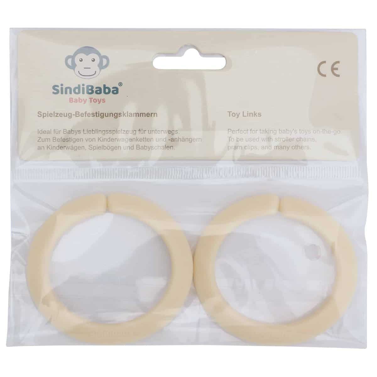 Bevestigingsringen voor babyspeelgoed in beige - set van 2
