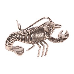  Silver aluminium lobster-shaped bottle holder, 41 cm tall, decorative crustacean design, metallic finish.