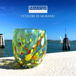 Klassieke waterglazen van handgeblazen en handgemaakt glas met Murano Murrine, lijn “I Colori di Murano”, 320 ml. Gemaakt in Italië