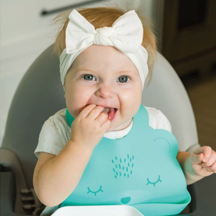 Slabbetje voor baby's vanaf 4 maanden in siliconen met dieren voor het spenen en voeden