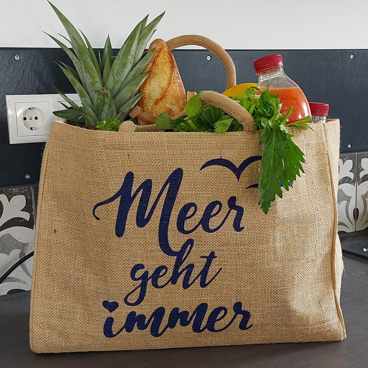 Domelo Jutetasche Einkaufstasche. Jute Shopper Tasche. Große wasserabweisende Einkaufskorb/ Strandtasche . Badetasche XXL/ Shopping bag Geschenke für Frauen.