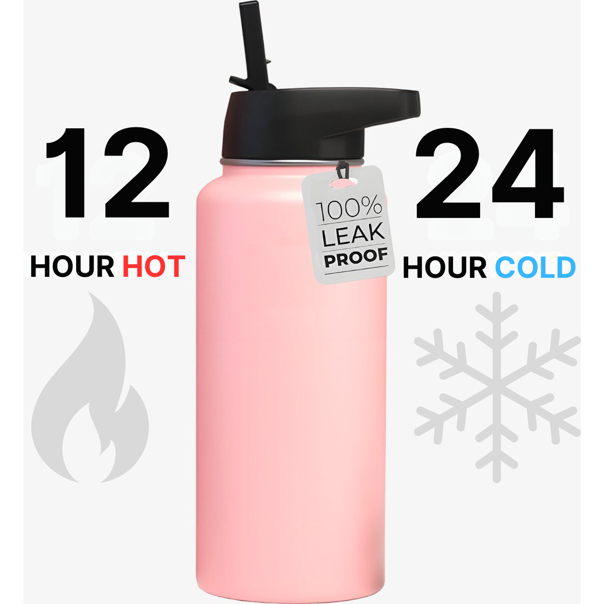 Stainless Steel Water Bottle - 1 Litre - With Straw - Pink
