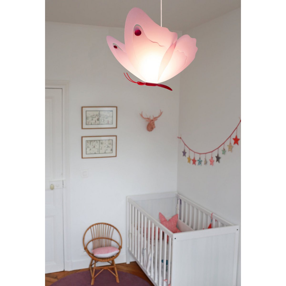 ROZE VLINDER KINDERHANGLAMP