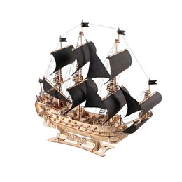 Galeone aus Holz mit LED-Beleuchtung – 3D-Holzpuzzle 583 Teile, Schiffsmodell mit Segeln und Takelage, Modellbausatz ab 12