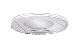 Large stainless steel barbecue grill with circular design and beaded edge.