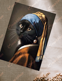 Postkarte 'Vermeer Cat Black'
