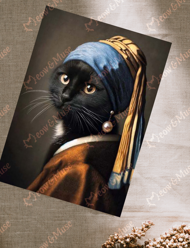 Postkarte 'Vermeer Cat Black'