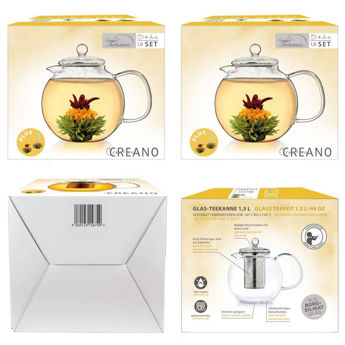 They create Glasteekanne 1,3l with 2 Teeblumen