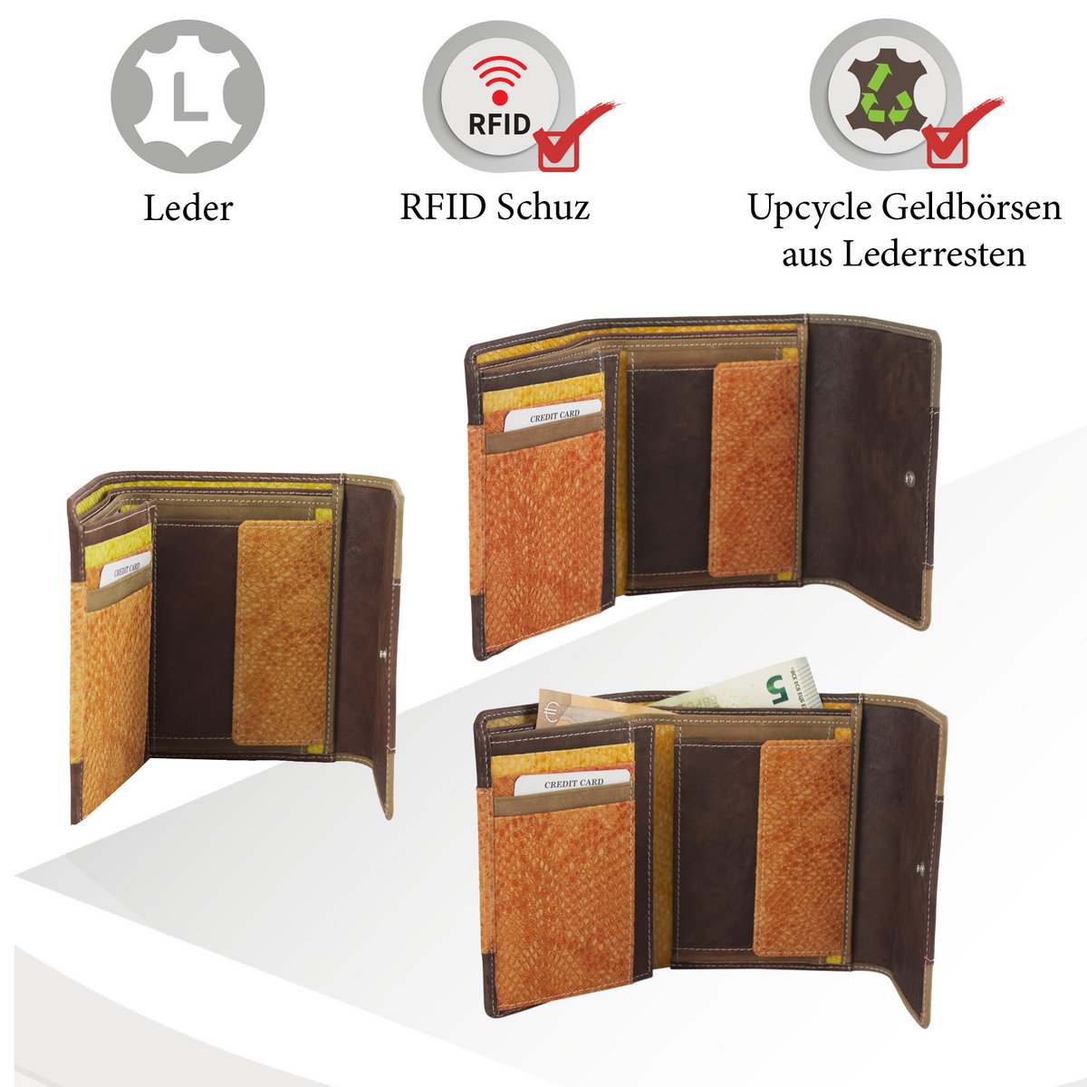 Sunsa damesportemonnee. Leren portemonnee. Portemonnee met RFID-bescherming. Portemonnee gemaakt van overgebleven leer. middelgrote portemonnee voor dames met veel creditcardvakjes - portemonnee voor dames, cadeau-idee