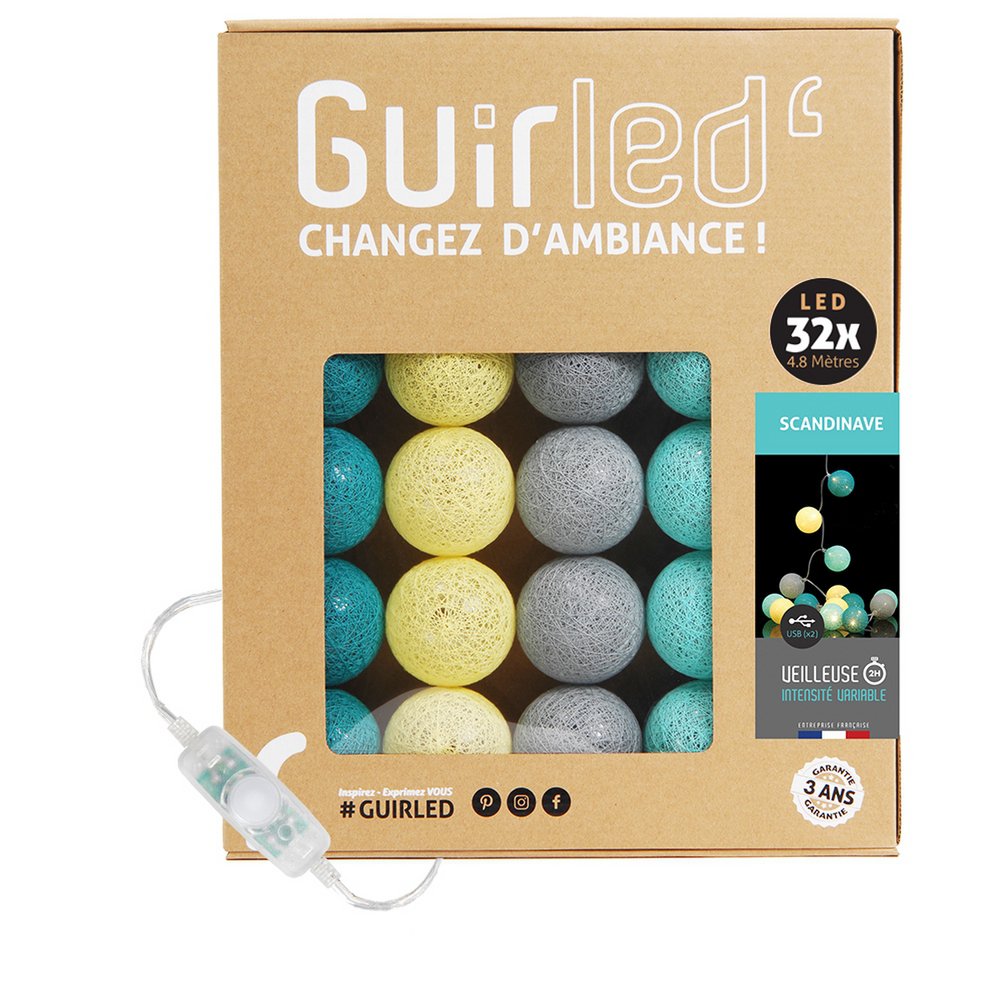 Scandinave Classique Guirlande lumineuse boules coton LED USB