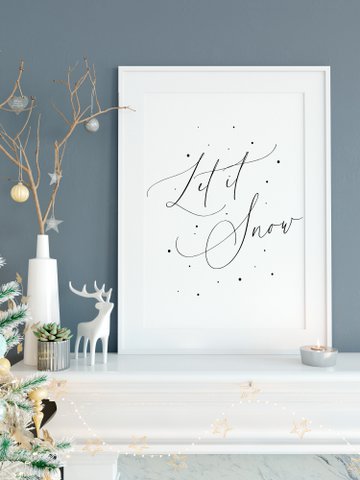 Kerst poster Let it snow, Kerst print sneeuwvlokken