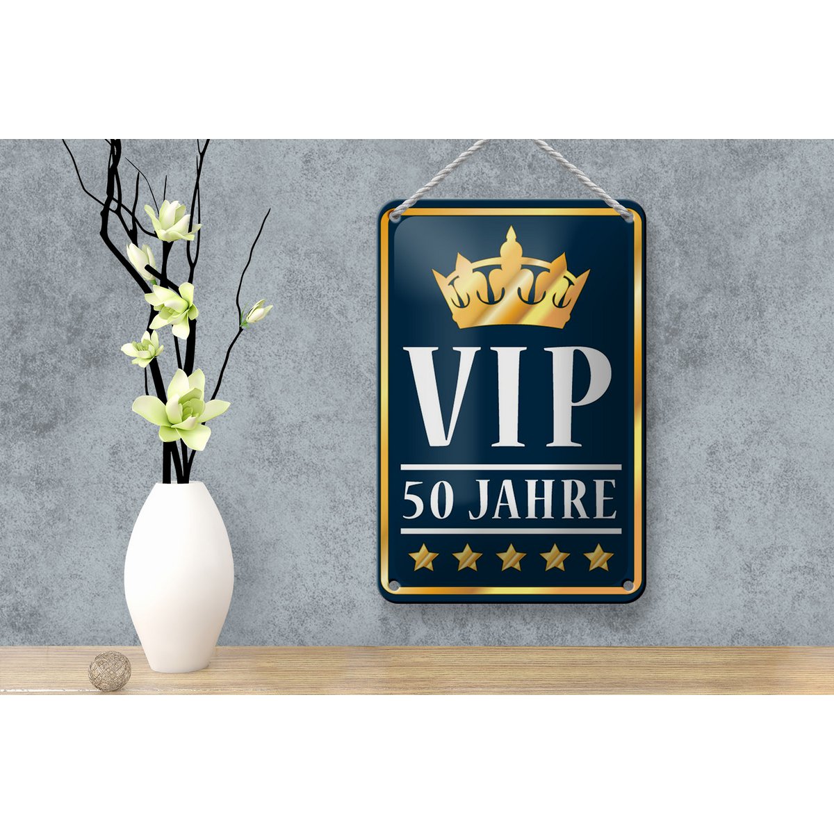 Tin sign saying 12x18cm VIP 50 years (blue/white) decoration