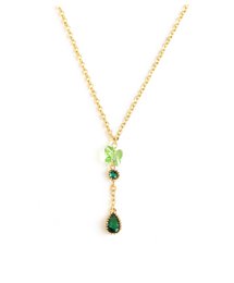 Collier papillon en cristal vert péridot et goutte d'émeraude