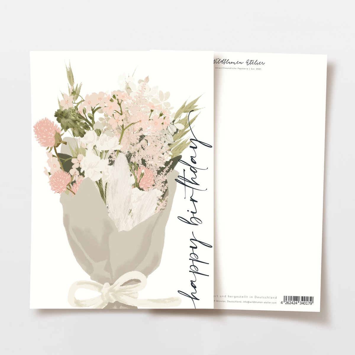 Birthday card 'happy birthday' with pink bouquet