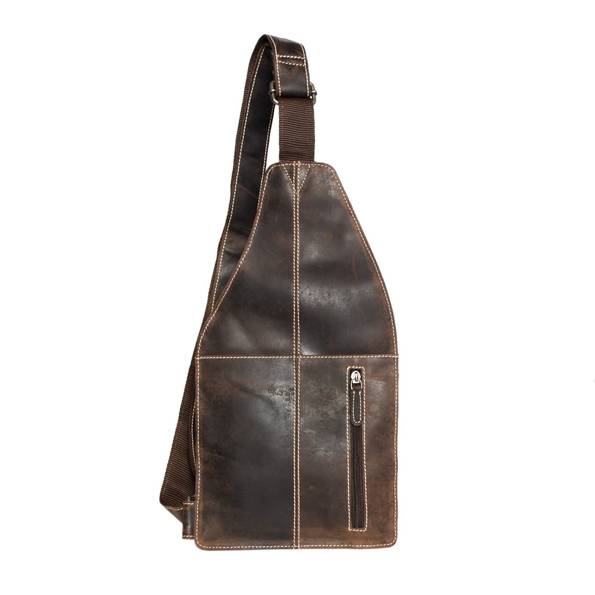 Bolso bandolera en 3 colores de piel de búfalo con bandolera regulable y 5 compartimentos con cremallera