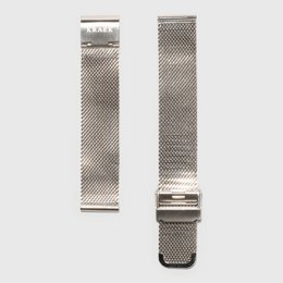 Silver mesh watch band with a classic round watch face.