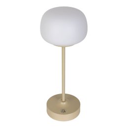 LED -batteri/ bordlampe "Pina" 30 cm høj, lavet af metal (beige) og glas (hvid), integrerede LED'er, varm hvidt